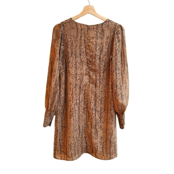 100% Silk Mini Dress with Sheer Sleeves, Brown, Vneck, Lined, Size Small - Picture 4 of 14